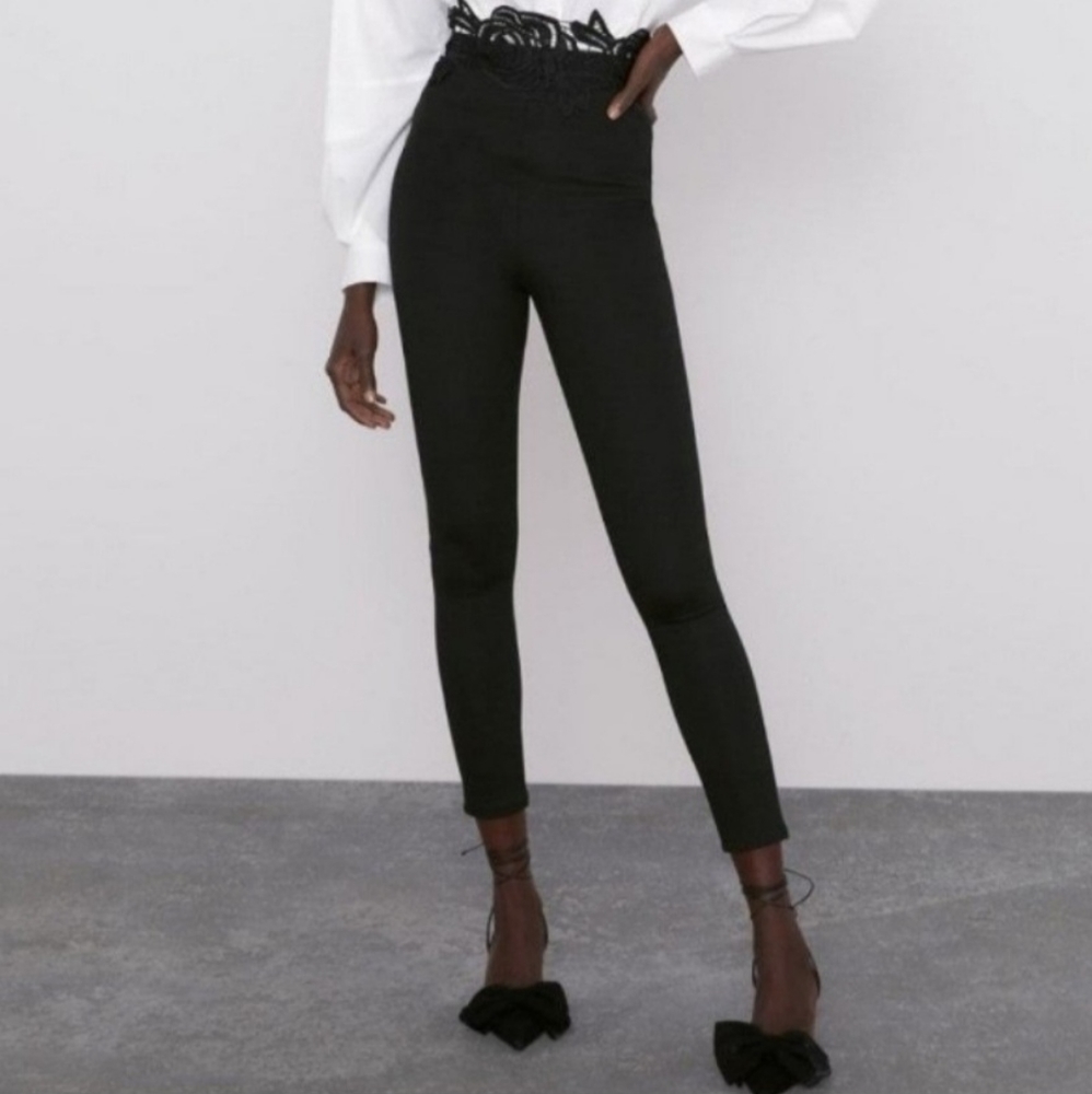 ZARA KNIT HIGH WAIST LACE APPLIQUE LEGGINGS NWT